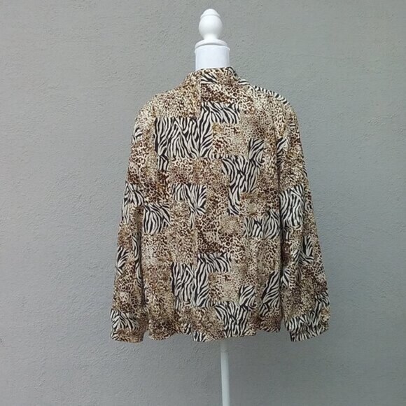 Koret Sport Jacket Women's 20W Black Brown Khaki Animal Print Zipper Grannycore - Picture 2 of 7